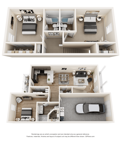 Floor plan for 3 beds, 3.5 baths, 1440 sqft